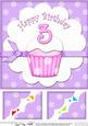 8 x 8 3rd Birthday Cupcake Felties Scalloped Corner Topper