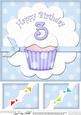 8 x 8 3rd Birthday Cupcake Felties Scalloped Corner Topper