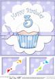 8 x 8 3rd Birthday Cupcake Felties Scalloped Corner Topper