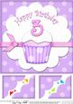 8 x 8 3rd Birthday Cupcake Felties Scalloped Corner Topper