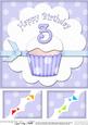 8 x 8 3rd Birthday Cupcake Felties Scalloped Corner Topper