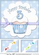8 x 8 3rd Birthday Cupcake Felties Scalloped Corner Topper