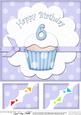 8 x 8 6th Birthday Cupcake Felties Scalloped Corner Topper