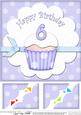 8 x 8 6th Birthday Cupcake Felties Scalloped Corner Topper