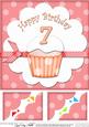 8 x 8 7th Birthday Cupcake Felties Scalloped Corner Topper