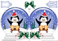 Xmas Sledging Penguin Snow Globe Shaped Card