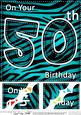 8 x 8 Fun Zebra Striped 50th Birthday Scalloped Topper