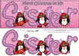 Large Dl Xmas Sister with Penguins Quick Card 3D Decoupage