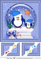 8 x 8 Xmas Penguins Snowglobe Scalloped Corner