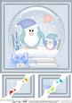 8 x 8 Xmas Penguins Snowglobe Scalloped Corner