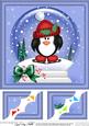 8 x 8 Xmas Skating Penguin Snowglobe Scalloped Corner