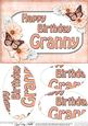 A5 Birthday Granny Butterflies & Flowers Oval Pyramage