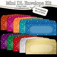 10 Mini Dl (80 x 215mm) Xmas Brights Falling Snow Envelopes
