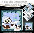8x8 Xmas Little Hoot Owl Snowball Fight 3D Decoupage