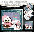 8x8 Xmas Little Hoot Owl Snowball Fight 3D Decoupage