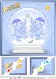 8 x 8 Xmas Elephants Snowglobe Scalloped Corner Topper