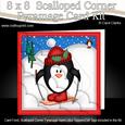 8 x 8 Xmas Skiing Penguin Card Scalloped Corner Kit