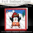 8 x 8 Xmas Sledging Penguin Card Scalloped Corner Kit