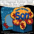 3D Birthday Son Diagonal Words Rubber Band Pop Up Box Card