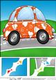 8 x 8 Funky Love Bug Car Scalloped Corner Topper