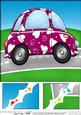 8 x 8 Funky Love Bug Car Scalloped Corner Topper