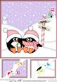 8 x 8 Christmas Romantic Penguins Scalloped Corner Topper