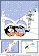 8 x 8 Christmas Romantic Penguins Scalloped Corner Topper