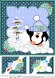 8x8 Xmas Snowballing Pip Penguin Scalloped Corner Topper