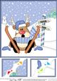 8 x 8 Christmas Skiing Oops Rudolph Scalloped Corner Topper