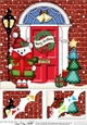 8 x 8 Christmas Door Teddy Tess has a present Scalloped Corner Topper