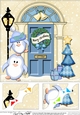 8 x 8 Christmas Door Cute Penguins Scalloped Corner Topper