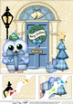 8 x 8 Christmas Door Little Hoot Owl has a present Scalloped Corner Topper