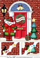8 x 8 Christmas Door Cute Teddy Bear has a present Scalloped Corner Topper