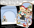 3D Christmas Rubber Band Pop Up Box Card - Little Christmas Jumper Girl has a Teddy & Presents