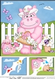 8 x 8 Hilda Hippo has a Bonnet & Basket Scalloped corner Topper