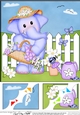 8 x 8 Lola Elephant has a Bonnet & Basket Scalloped corner Topper