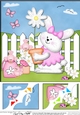 8 x 8 Little Bunny has a Pot Plant Scalloped corner Topper