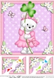 8 x 8 Teddy Tess has a Good Luck Clover Scalloped corner Topper