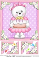 8 x 8 Teddy Tess has a Birthday Cake Scalloped corner Topper