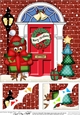 8 x 8 Christmas Door Little Robin has a present Scalloped Corner Topper