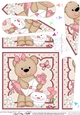 Livvy Bear has a Letter, Cat and Roses Fan Pyramage Topper