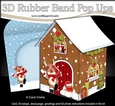 3D Rubber Band Pop Up Christmas Card - Christmas Gingerbread House Rudolph is having a Snowball Fight