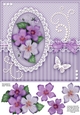 8x8 A Touch of Elegance Pretty Violas, Pearls and Lace Quick card front with 3D decoupage