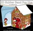 3D Rubber Band Pop Up Christmas Card - Christmas Gingerbread House Pip Penguin delivers the Presents