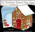 3D Rubber Band Pop Up Christmas Card - Christmas Gingerbread House Little Boy Elf has a Santa Sack