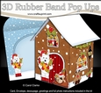 3D Rubber Band Pop Up Christmas Card - Christmas Gingerbread House Jock Westie Dog delivers the Presents 