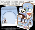 3D Christmas Rubber Band Pop Up Box Card - Christmas Little Hoot Owl has a Snowball Fight