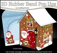 3D Rubber Band Pop Up Christmas Card - Christmas Gingerbread House Santa has lots of Presents in his Sack