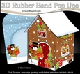 3D Rubber Band Pop Up Christmas Card - Snowman Rio brings lots of Presents to the Christmas Gingerbread House