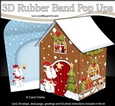 3D Rubber Band Pop Up Christmas Card - Snowball Sam & Friends are having fun at the Christmas Gingerbread House 